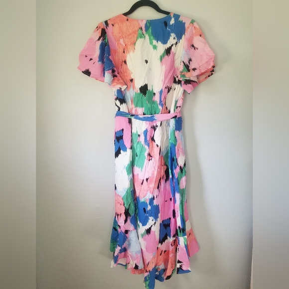 Women's Flutter Short Sleeve Midi Wrap Dress - Ava & Viv Abstract Floral XXL - Picture 4 of 8